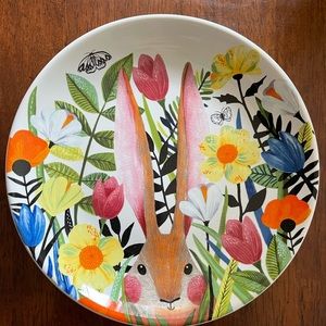 Pier 1 Mod Porcelain Easter NEW spring bunny rabbit floral garden dessert plate